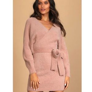 Lulus Pink Fuzzy Sweater Dress